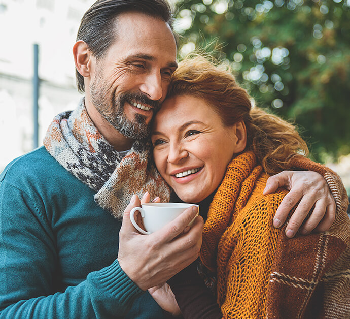 happy couple enjoying coffee together